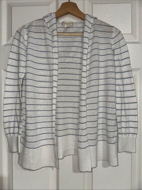 Cynthia Rowley White Hoodie Cardigan with Light Blue Stripes Sz. XS